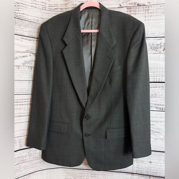 Vintage Givenchy Monsieur Blazer Mens Wool Houndstooth Gray Jacket Union Made - Picture 1 of 15